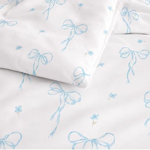 Bildenly Bow Queen Comforter Set Light Blue Bow 3 Pieces | Bedding Set, Soft & Lightweight Comforter(90‘’ x 90‘’) for Girl All Season & 2 Pillowcases(20‘’x30‘’) thumbnail 4