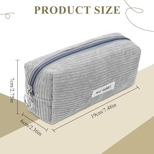 OFFCUP Federmäppchen Mädchen Mäppchen Cord-Stoff, Pencil Case Teenager Stiftetasche Tragbare Schreibwaren Tasche, Federtaschen Schlampermäppchen mit Reißverschluss, Federmappe für Schule, Büro - Grau thumbnail 2