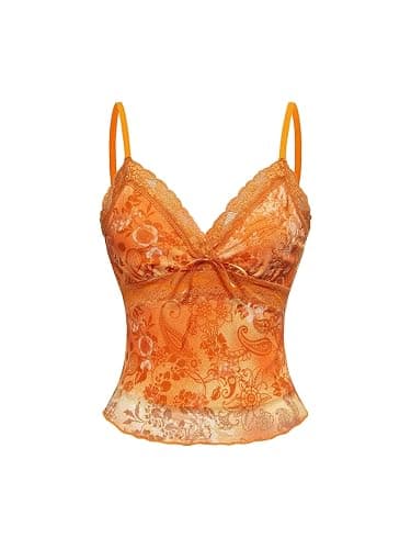 Milumia Women's Boho Lace Cami Crop Tops Y2k Spaghetti Strap Going Out Tank Top Fairycore Clothing - Image 1