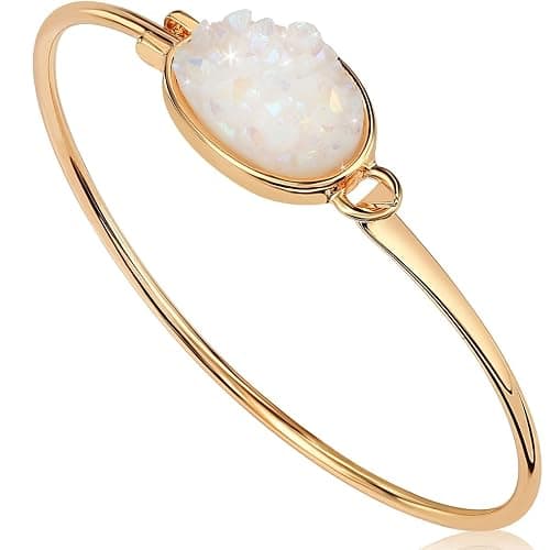 Druzy Cuff Bracelets for Women - Boho Stackable Bangle Bracelet, Plated in Gold, Silver, or Rose Gold Tone with Oval Stone - Image 1