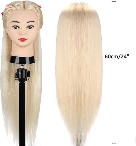 Mannequin Head with 80% Real Hair, TopDirect 24" Blonde Hair Styling Hairdressing Cosmetology Mannequin Manikin Training Practice Head with Clamp and Tools… thumbnail 7