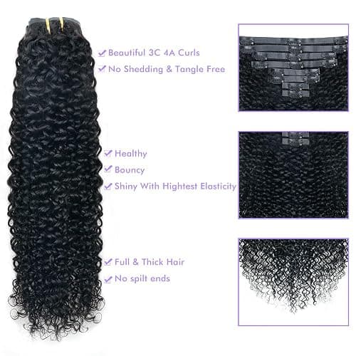 Seamless 3C 4A Kinky Curly Clip In Extension PU Weft Curly Clip in Extension Human Hair Clip Ins Full Head for Black Women Brazilian Remy Human Hair Natural Color 8Pcs with18clips 120g/Set (18 inch) thumbnail 7