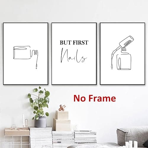 Nail Salon Canvas Wall Art Beauty Salon Artwork Cosmetics Pictures Makeup Wall Art Canvas Black and White Minimalist Line Art Nail Polish Pictures Wall Decor for Living Room Bedroom 16x24inchx3 Frameless thumbnail 3