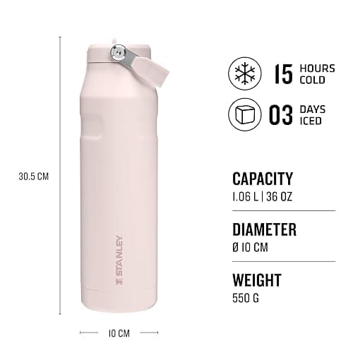 Stanley Flip Straw 2.0 Sports Water Bottle With Straw 1.06L - 15 Hours Cold - 3 Days Iced - Stainless Steel - BPA Free - Leak Resistant - Fits in Cup Holder - Dishwasher Safe - Rose Quartz thumbnail 2