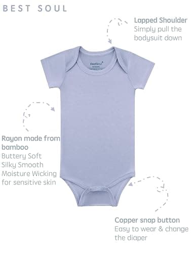 BestSoul Baby Solid Bodysuit - Super Soft Rayon made from Bamboo - Short Sleeve Long Sleeve Newborn Infant Boy Girl - 5-Pack thumbnail 2