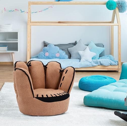 Costzon Kids Couch with Solid Wood Frame & Baseball Glove Design, Children Armchair for Play Room, Nursery, Kindergarten, Kids Room, Gift for Boys & Girls (Brown) thumbnail 4