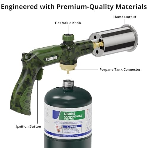 Sondiko Powerful Propane Torch L8010, Sous Vide, Campfire Starter, Adjustable Gas Welding Kit for Searing Steak, BBQ, Gas Welding(Camouflage) Propane Tank Not Included thumbnail 4