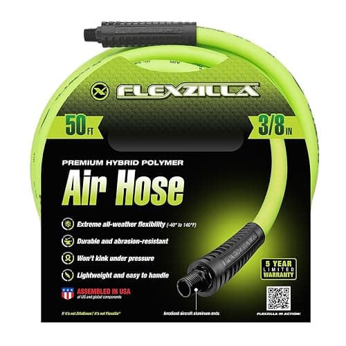 Flexzilla Air Hose, 3/8 in. x 50 ft., 1/4 in. MNPT Fittings, Heavy Duty, Lightweight, Hybrid, ZillaGreen - HFZ3850YW2 thumbnail 3