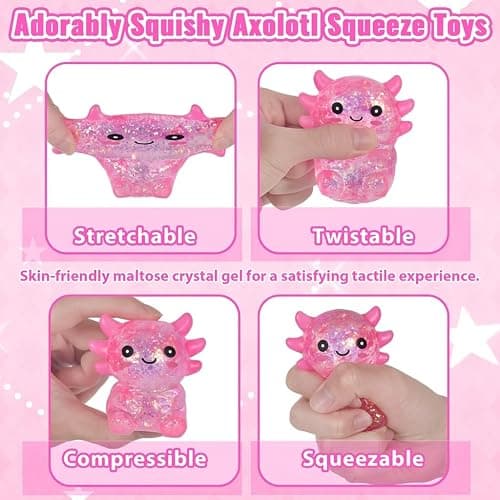 Djyxoglyn Axolotl Squishy Stress Relief Toy – Glitter Fidget Toy Cute Squeeze Toy for Kids & Adults, Sensory Anxiety Relief Squishy Toy, Party Favor Desk Fidget (Pink Sitting Style) thumbnail 3