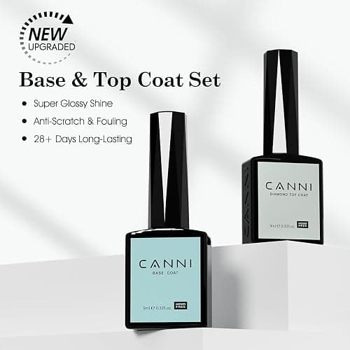CANNI 2 Pcs No Wipe Gel Top Coat and Base Coat Set- High Gloss Shiny Long Lasting Base Top Coat Gel Nail Polish, Soak Off Nail Art Home and Professional Manicure thumbnail 2