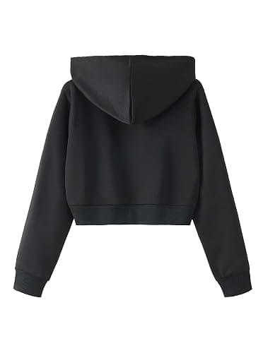 Remidoo Women's Zip Up Cropped Hoodie Crop Top Sweatshirt Drawstring Long Sleeve Jacket thumbnail 2
