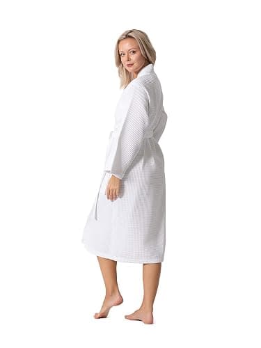 Turkish Linen Waffle Knit Lightweight Kimono Spa & Bath Robes for Women - Quick Dry - Soft thumbnail 4