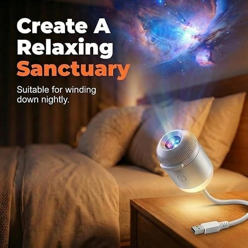 asfanst 2-in-1 Galaxy Projector Night Light, USB Starry Sky Night Light Projector with Adjustable Brightness, Mini LED Projection Lamp for Bedroom Ceiling Wall Room Decor (B-5 Projection Films) thumbnail 2