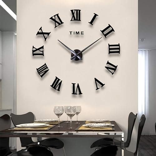 FASHION in THE CITY Mirror Surface 3D DIY Wall Clocks Modern Design Room Decorative Wall Watches (Black) - Black - Image 1