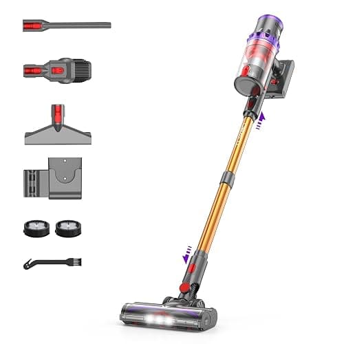 Coovy Cordless Vacuum Cleaner SU7, 580W 45Kpa 75 Minutes Runtime Stick Vacuum with Touch Screen, Anti-Tangle Wireless Powerful Lightweight Vac for Home Pet Hair Carpet Hardwood, Gold - Image 1