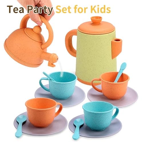 Qizebaby Kids Kitchen Play Set with Cookware Pots and Pans，Tea Set Kids，Toddler Cooking Set，3 4 5 6 Year Old Girl Boy Gifts thumbnail 4