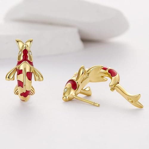 RUKYF Gold Plated Star,Koi Fish & Dachshund Hoop Earrings - Cute Animal Huggie Earrings for Women - Hypoallergenic, Dainty & Lightweight - Gift for Pet Loves thumbnail 5