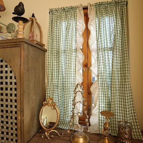 izielad 2PCS Disque Rideaux Rideau Court Motif Vichy À Carreaux, Rideau Disque Rideaux De Petite Fenêtre De Style Campagne Rideaux De Bistrot avec Plaid Vert LxH 70x90cmx2pcs thumbnail 3