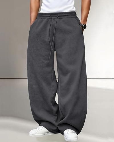 Tooprvix Men's Baggy Sweatpants Heavyweight Fleece Wide Leg Drawstring Sweat Pants,Casual Lounge Joggers with Pockets Slacks thumbnail 2