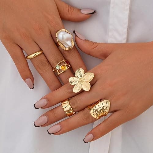 VRNGI Chunky Rings for Women Adjustable Thick Rings Set Trendy Statement Stackable Ring for Women Chunky Jewlery Irregular Dome Flower Finger Knkuckle Thumb Ring thumbnail 7