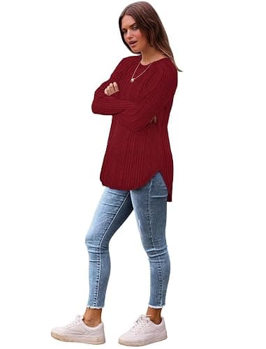Saloogoe Long Sleeve Shirts for Women 2025 Fall Clothes Tunic Tops Loose Fit Dressy Crewneck Pullover Sweaters Curved Hem thumbnail 3