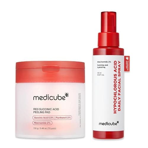 medicube Swipe & Spray Red duo for Troubled Skin: Red Succinic Acid Panthenol Facial Peeling Pads and Power Soothing Spray - Image 1