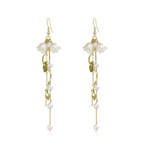 Aishgjia Dangle Flower Leaf Earring White Fairy Flower Summer Dangling Long Tassel Earrings Lily Of The Valley Earrings Jewelry - Image 1
