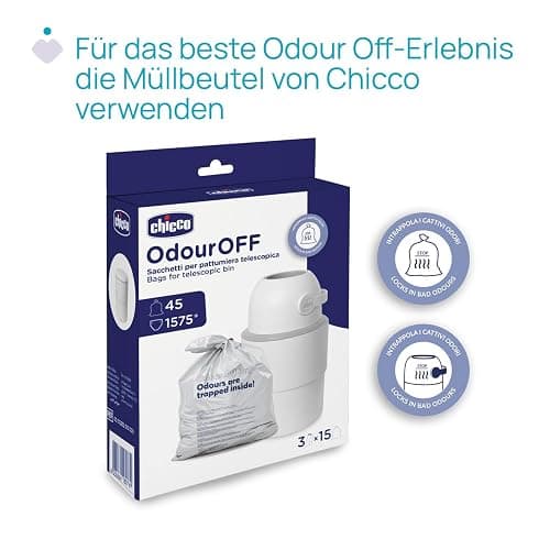 Chicco Telescopic Nappy Eater Compact Odour Control, Diaper Disposal, Foldable Storage Basket and Space-saving, No Refills, Normal Bags are Used, White thumbnail 7