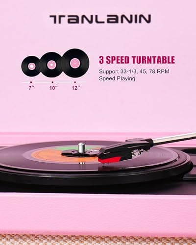Vintage Standing Pink Vinyl Record Player with Detachable Legs, Built-in 4 Speakers, USB to PC Encoding, 33/45/78 RPM LP Player Bluetooth Retro Turntables Support Headphone Jack, RCA Out, AUX in thumbnail 5