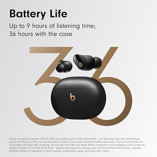 Beats Studio Buds + | True Wireless Noise Cancelling Earbuds, Enhanced Apple & Android Compatibility, Built-in Microphone, Sweat Resistant Bluetooth Headphones, Spatial Audio - Black/Gold thumbnail 3