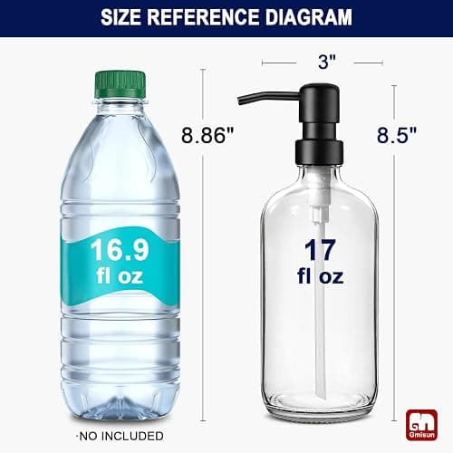 GMISUN Glass Soap Dispenser with Pump, 2 Pack Clear Bathroom Hand Soap Dispenser with Stainless Steel Pump, 16 Oz Refillable Kitchen Hand and Dish Soap Dispensers Set, Modern Liquid Pump Bottles thumbnail 3