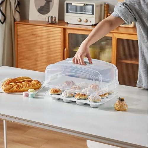 Top Shelf Elements Cupcake Carrier, EXTRA LARGE LID, White Cupcake Holder Carries 24 Standard-Size Cupcakes, Muffin Traveler Two Tier Stand Reusable Cupcake Box thumbnail 6