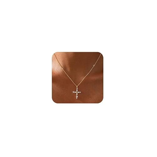 Lyncory Cross Necklace for Women,14K Gold/Silver Plated CZ Cross Charm Choker Pendant Dainty Gold Necklace Round Diamond Faith Religious Trendy Gifts for Women thumbnail 2