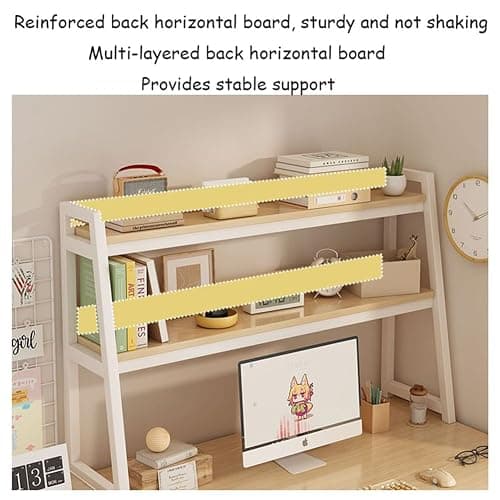 Eqvexd 3-Tiers Dorm Room Desk Hutch,Desktop Ladder Bookcase,Desk Hutch Dorm,Computer Desk Desktop Bookshelf,Bold Steel Frame,Environmental Protection Board,White-75 * 32 * 90cm/29.5 * 12.5 * 35.4in thumbnail 5