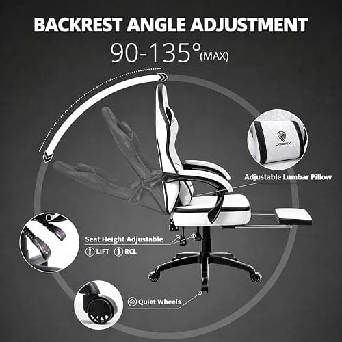 Dowinx Gaming Chair Breathable PU Leather Gamer Chair with Footrest Massage Lumbar Support, Big and Tall Ergonomic Reclining Computer Chair with Pocket Spring Cushion for Adults Teens (Black&White) thumbnail 8