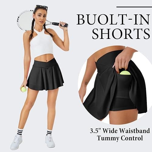 DLOODA Womens Tennis Skirt with Pockets Shorts Crossover High Waisted Athletic Skorts Skirts for Golf Running Workout thumbnail 4