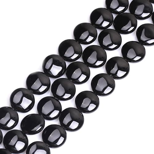 GEM-Inside Natural 20mm Coin Curved Surface Black Agate Gemstone Loose Beads Energy Stone Handmade Beads for Jewelry Making Jewelry Beading Supplies for Women - Image 1