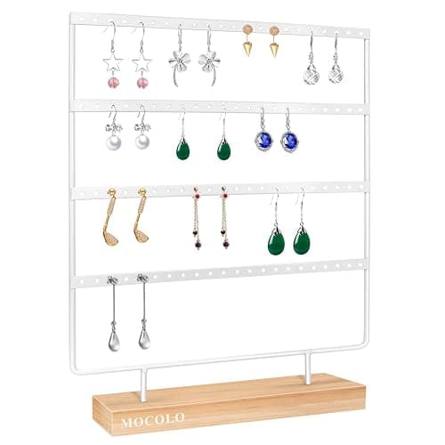 Mocolo Earring Holder Stand, Earring Organizer Display Holder Stand for Hanging Earrings(88 Holes & 4 Layers) (White) thumbnail 4