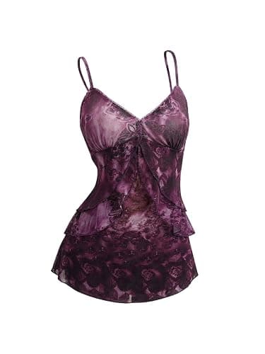 Verdusa Women's Y2k Top Cute Babydoll Tank Tops Floral 2000s Clothing Going Out Mesh Camisole Whimsical Clothes - Image 1
