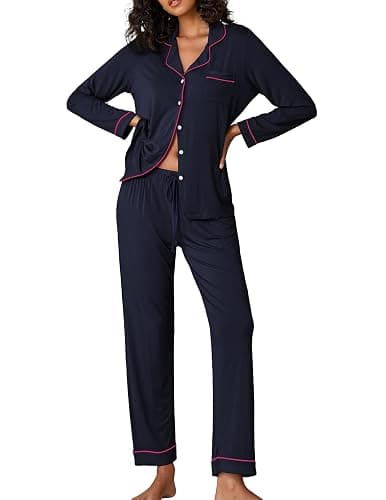 Ekouaer Pajamas Women's Long Sleeve Sleepwear Soft Button Down Loungewear Pjs Lounge Set Nightwear XS-XXL - Image 1