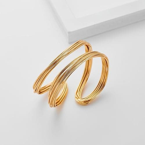 LILIE&WHITE Damen Armreif – Schlichtes Goldenes Manschettenarmband, Verstellbarer Offener Kreuzdraht-Armreif, Stapelbarer Schmuck für das Handgelenk thumbnail 2