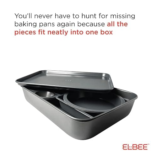 Elbee Home 8-Piece Nonstick Aluminized Steel, Space Saving Baking Set, With Deep Roasting Pan, Cookie Sheet, Cake Pans, Muffin Pans and Baking Pan PFOA & PFOS Free, Holiday Gift for Her thumbnail 8