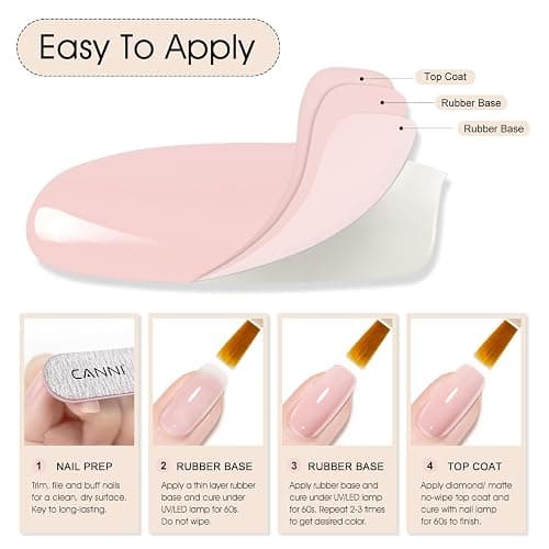 CANNI Rubber Base Gel Nude 9ml Nail Strengthener UV LED Soak Off Gel Polish | Flexible Support • Nail Strengthening • Crack Resistant • Natural Nail Protection • Smooth Application • DIY & Salon Use thumbnail 7