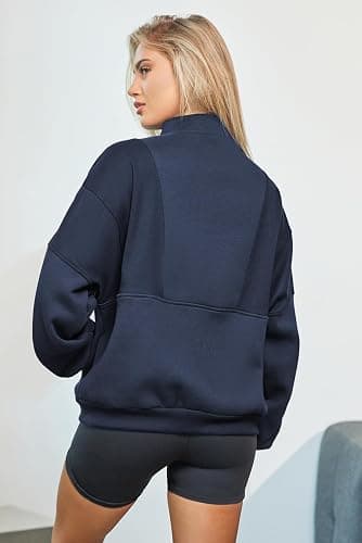 BLENCOT Women Half Zip Oversized Sweatshirts Long Sleeve Fleece Trendy Cropped Pullover Workout Warm Tops With Pockets S-2XL thumbnail 5