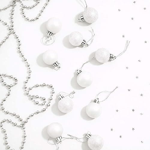 24 Count Mini White Ornaments for Mini Christmas Tree, Small Shatterproof Christmas Tree Ornaments Balls Party Decorations, 1.2 Inch thumbnail 6