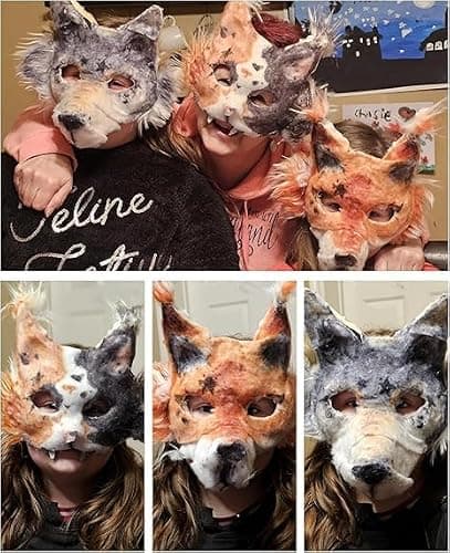 XYBHRC Cat Mask, Therian Masks White Cat Masks Blank DIY Halloween Mask Animal Half Facemasks Masquerade Cosplay Party thumbnail 4