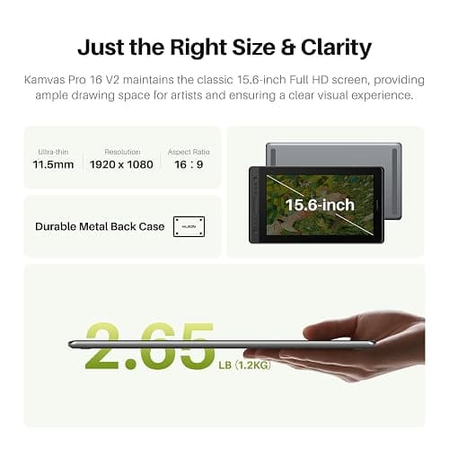 HUION Kamvas Pro 16 V2 Drawing Tablet with Screen, 16384 Levels Pen, 15.6" | Battery-Free PenTech 4.0, Full Lamination Canvas Glass 2.0, Smart Touch Bar and 6 Keys, Works with PC, Mac and Linux thumbnail 6