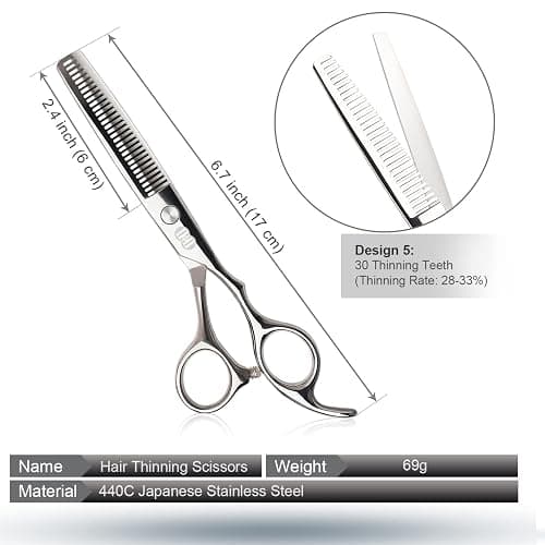 CIICII Hair Cutting Scissors Shears Kit, Professional Barber Haircut Scissors Set (6.7 Inch Hair Beard Hairdressing Trimming Haircutting Thinning Shears) for Men Women Hairdresser Home Salon (Silver) thumbnail 3