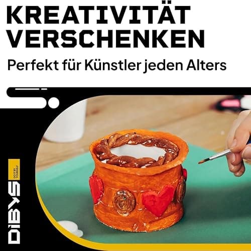 DIBYS Töpfer-Set für Zuhause | Starter mit Modellier-Werkzeug, Ton Lufttrocknend in Weiß, Farben & Pinsel | DIY zum Töpfern für Kinder & Erwachsene | Kreativ | Geschenk-Ideen thumbnail 6