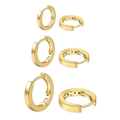 micuco 3 Pairs Small Hoop Earrings Set for Women, 14K Gold Plated Huggie Hoop Earrings for Men, Tiny Cartilage Hypoallergenic Earring Set - Image 1